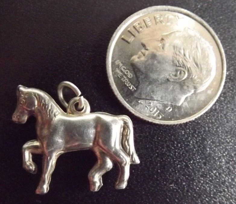 Vintage 3D Horse Sterling Silver Bracelet Charm Link Dangle Pendant 1940's