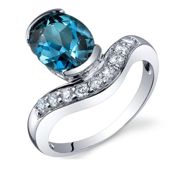 Bezel Set 2.00CT Oval Shape London Blue Topaz & White CZ 935