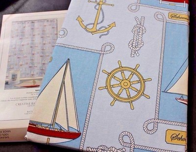 Creative Bath Nautical Sail Blue Fabric Shower Curtain Knots Anchor Sailboat
