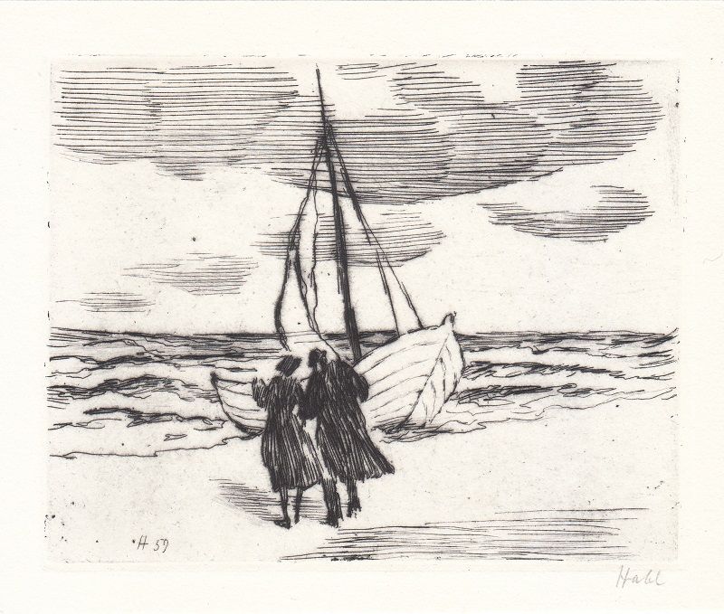 Freie Grafik Radierung Willi Habl 1888-1964 Familie Mutter Kind