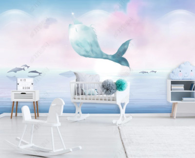 3D Sky Whale Dolphin Wallpaper Wall Mural Removable Self-adhesive 759