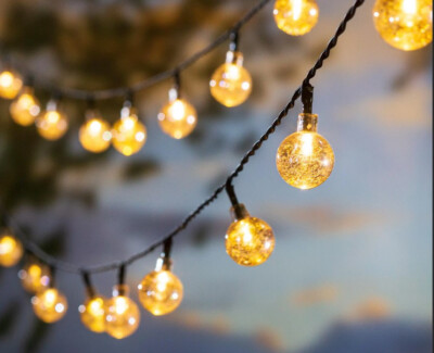 Plow & Hearth Multi-Function Solar Ball String Lights with 50 Warm White LEDs