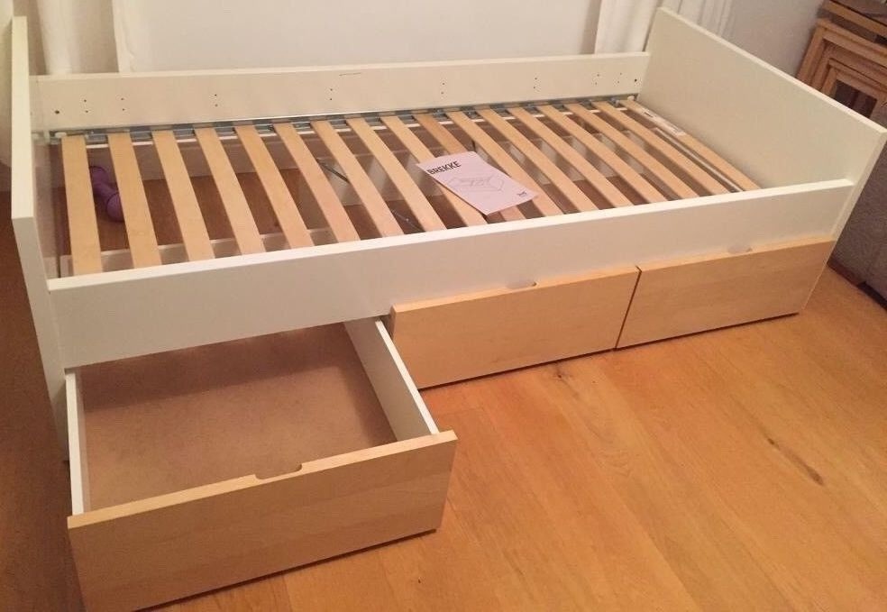 Ikea Single Bed Frame With 3 Under Bed Storage Drawers Good