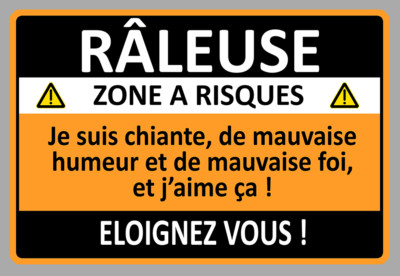 STICKER ATTENTION RALEUSE CHIEUSE CADEAU DROLE HUMOUR AUTOCOLLANT 15cm AA210