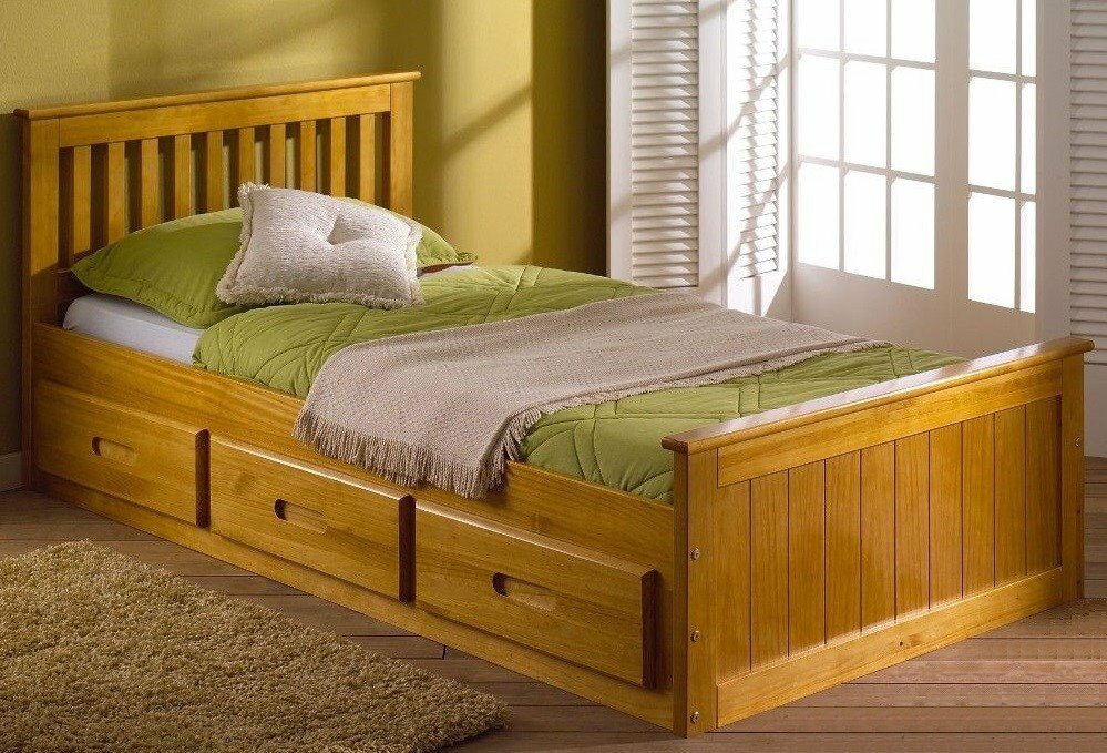 Pine Wooden Storage Bed Frame 3ft Single With 3 Drawers And