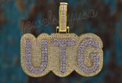Pre-owned Nsg Flooded Iced 3ct Genuine Moissanite Men's Custom Any 3 Letter Pendant 925 Silver In White
