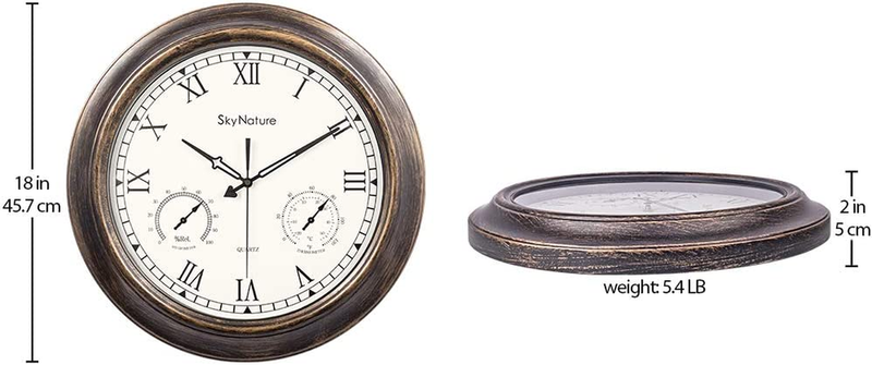 Skynature Waterproof Outdoor Clock, 18 Inch Large Outdoor Clocks with Thermomete