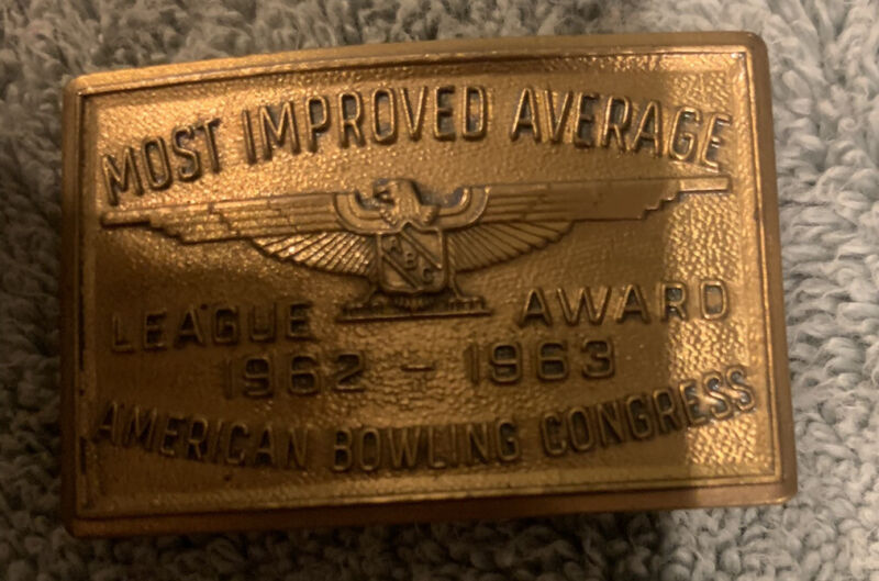 vintage  Belt Buckle 1962-1963 most improved average american bowling Congress