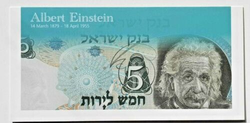 Israel Albert Einstein 5 Lirot 1968 Banknote P34b UNC Tribute Folder Gift Holder