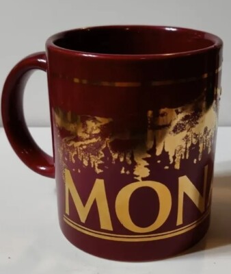 NEW MSSI Monarch Montana Gold Graphics on Red Souvenir Coffee Mug