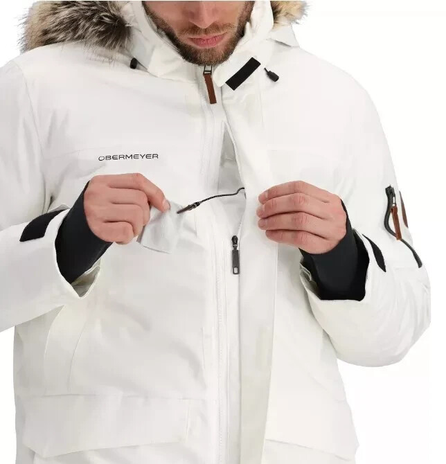 Pre-owned Obermeyer $399  Ridgeline Insulated Ski Jacket With Faux Fur (men's), White, M