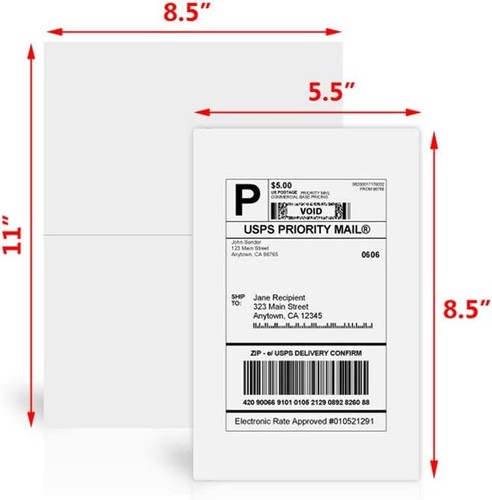 200 Premium 8.5x5.5 Half Sheet Shipping Blank Labels Self Adhesive 2 Per Sheet 