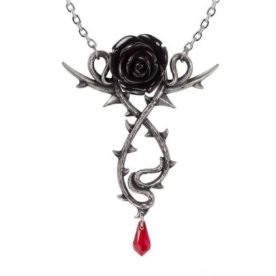 ALCHEMY CARPATHIAN ROSE GOTHIC STATEMENT NECKLACE Black Red Austrian Crystal