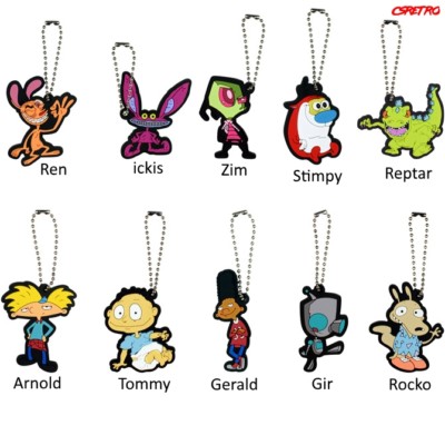 Nickelodeon Rubber Keychain Rugrats Hey Arnold Ren & Stimpy  Vintage Retro 90s