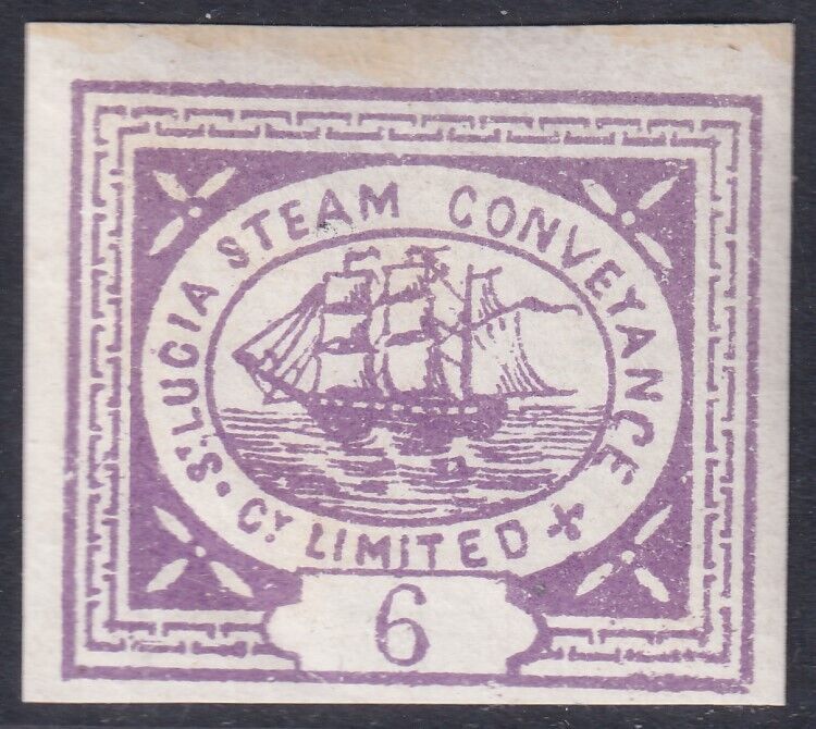 ST. LUCIA STEAM CONVEYANCE COMPANY LIMITED 6d LOCAL STAMP 1870 STEAMSHIP
