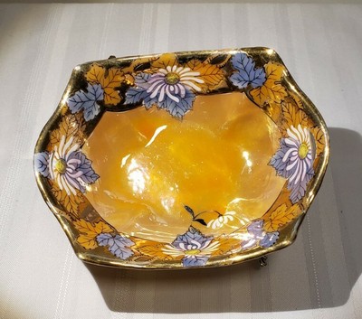 Stunning Turkey Cobalt Blue Gold Yellow Floral Bowl Signed Hand Painted