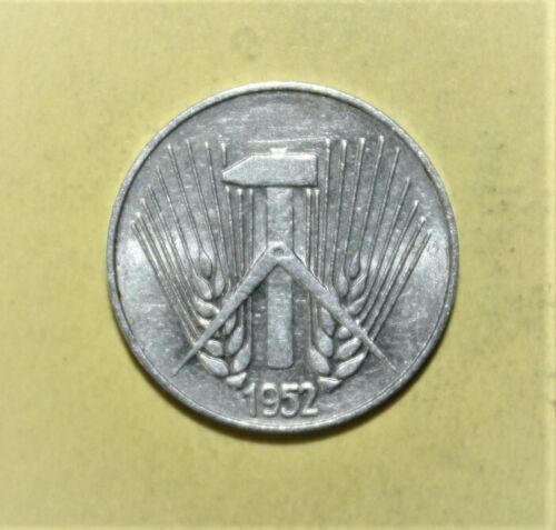 East Germany 1 Pfennig 1952-E Almost Uncirculated Aluminum Coin - Grain Sprigs
