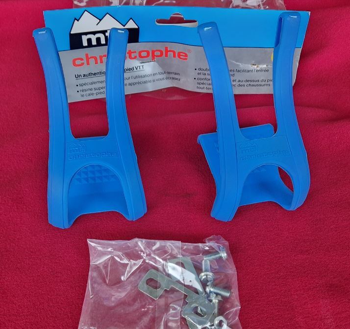 Mt. Christophe Toe Clip Pedalhaken Inkl. Schrauben, L, Blau, Neu, Nos, Kult