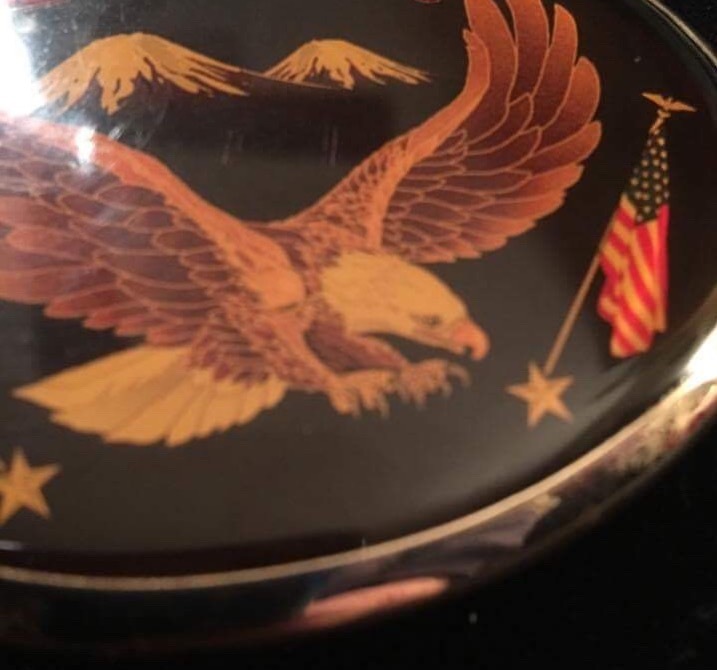 VINTAGE 1980's VON WEST BELT BUCKLE---USA **FREEDOM** American Bald Eagle Flag