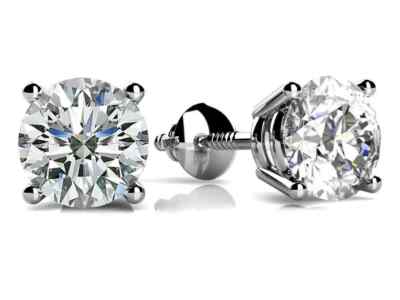 4.20 Ct E VS1 Round Cut Lab Grown Diamond Stud Earrings 14k Screw Backs CVD