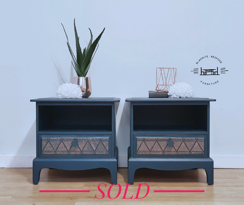 Sold Sold Stag Bedside Cabinet In Hague Blue And Copper In