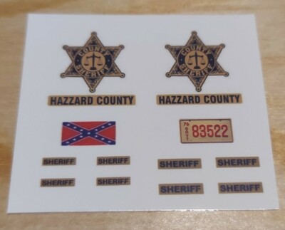Sheriff Roscoe 1:24 1:25 scale water slide decals Dukes Of Hazzard clear backing