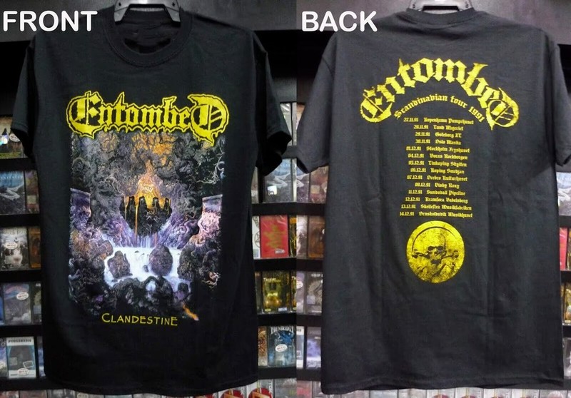 VTG 1991 Clandestine 2 sides ENTOMBED Band Shirt Black Unisex