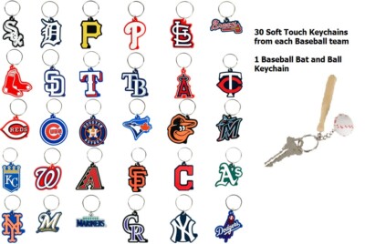 MLB Baseball Soft Touch Keychain Charms Set of 31 (30Teams+Baseball Bat)