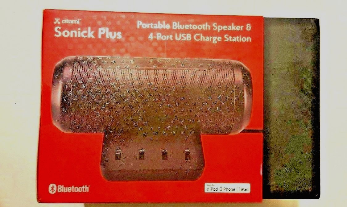 Atomi Sonick Plus Portable Charger Hub with Speaker, Black