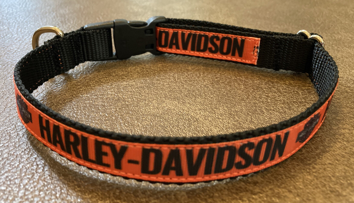 3/4 inch Wide Harley Dog Collar 3 SIZES/4Designs on Black