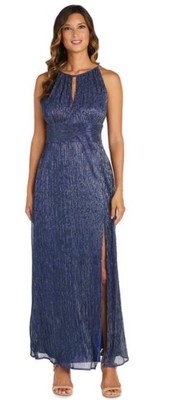 

Платье R-M Richards металлик с воротником-халтер и разрезом до бедра, павлин,  лет, Peacock