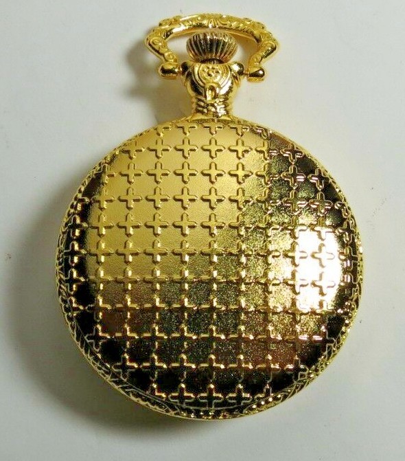 NEW QUARTZ JAPAN HUNTING CASE WITH AN EAGLE POCKET WATCH GOLD TONE RUN