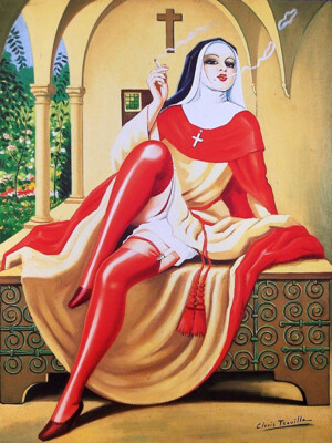 Clovis Trouille : Italian Nun Smoking a Cigarette : Archival Quality Art Print