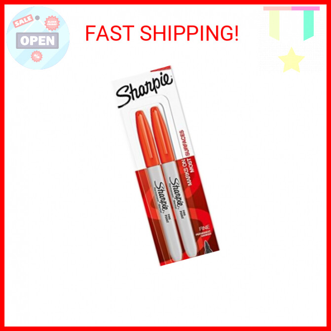 SHARPIE Permanent Markers, Fine Point, Orange, 2 Count
