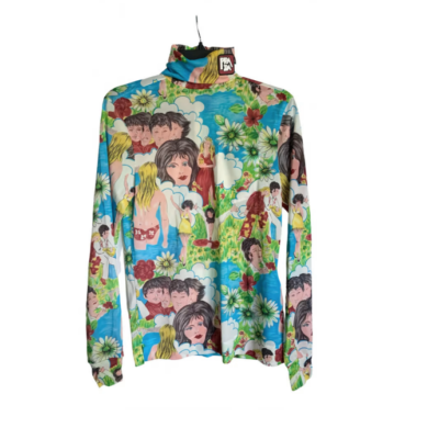 NEW PRADA MENS FLASH BACK PRINT JERSEY TURTLENECK TOP SHIRT SMALL