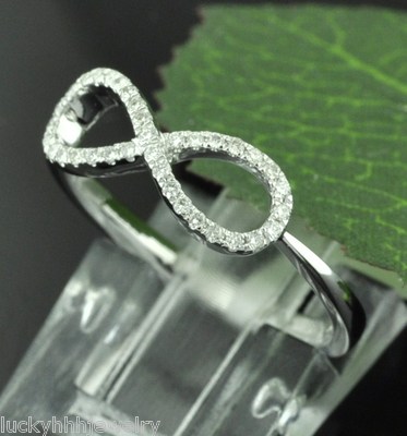 Pre-owned Luckyhhhjewelry 14k Solid White Gold Ladies Infinity Natural Diamond Ring 0.26 Ct Figure 8