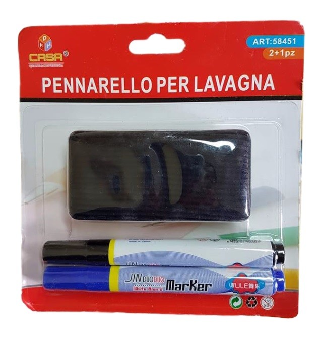 Kit Set 2 Pennarelli + Cancellino Per Lavagna Bianca Scuola Ufficio dfh