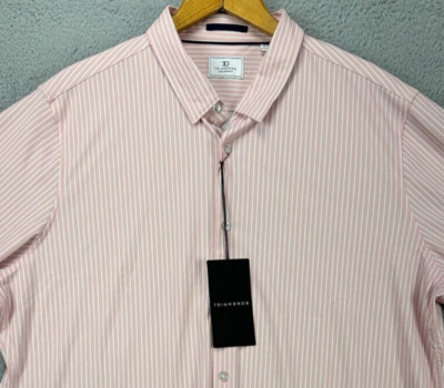 7 Diamonds Shirt Mens Small Camden Pink White Stripe 4-Way Stretch Button Up NEW