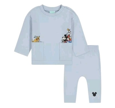 NWT 2pc Set Disney Baby Mickey Goofy Donald Pluto Blue Ribbed Newborn 0-3 Mo