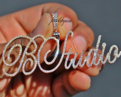 Pre-owned Nsg 1.12 Ct Natural Moissanite Customized Name In Cursive Charm Pendant 925 Silver In White