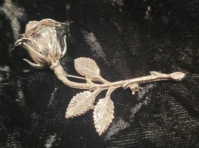 Silver Tone Rose Brooch