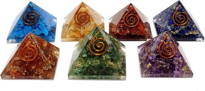 Set of 7 Pcs Seven Chakra Orgone Pyramid Natural Crystal Multistone for... 