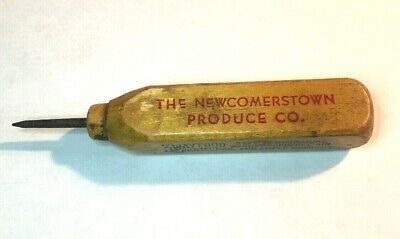 ESTATE VINTAGE ADVERTISING ICE PICK "NEWCOMERSTOWN PRODUCE" 5.25" C8A-P3