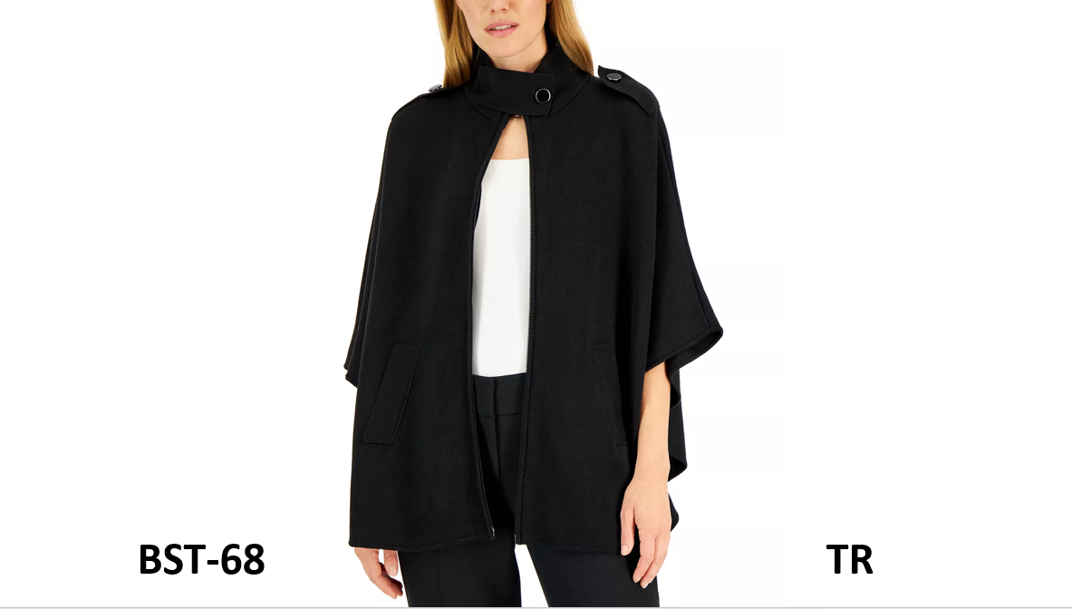 Anne Klein Women's Zip Front Capelet with Buttons, Asphalt, L/XL