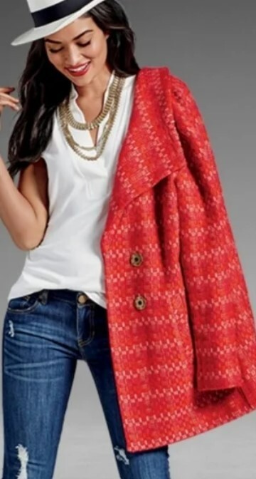 Cabi‎ Sloan Red Pink Tweed Peat Coat Wool Blend Winter Jacket Size M