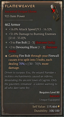 DIABLO 4 Season 4 925 Perfect Flameweaver Unique