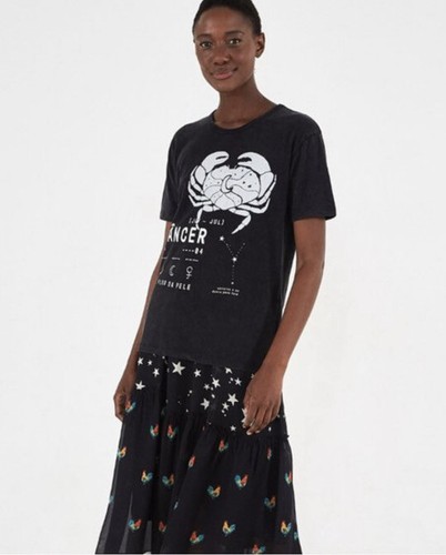 

Черная футболка высокого качества со знаками зодиака Farm Rio, вымытая кислотой, Washed black
