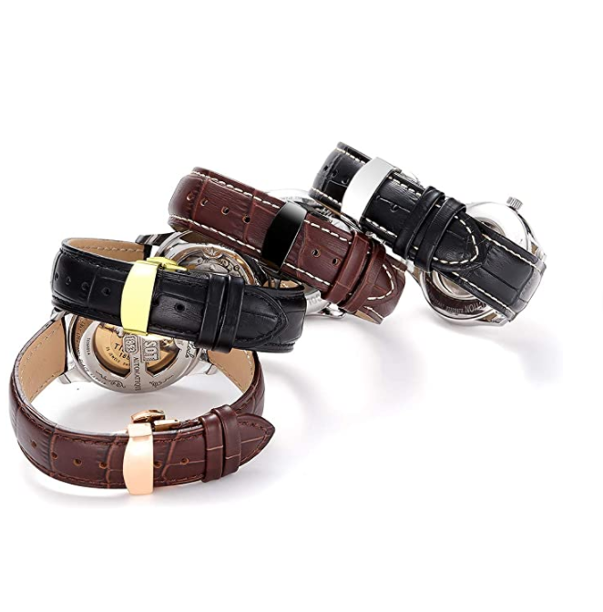 18/20/22/26MM Watch Band Strap Genuine Leather Alligator Deployment Clasp Buckle