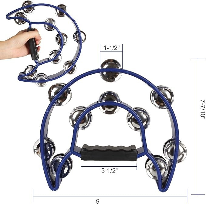 Paquete de 4 panderetas de metal de media luna de 9 pulgadas para adultos.neuvo.
