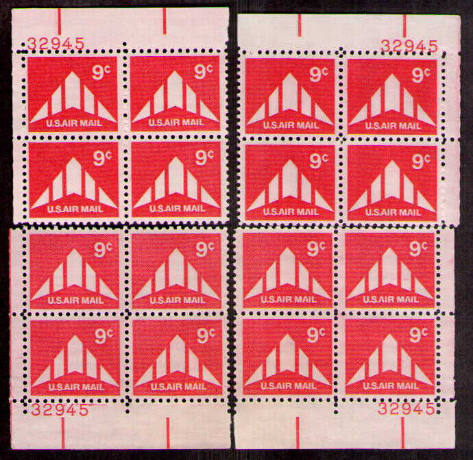 Us. C78. Silhouette Of Delta Wing Plane. 4 Matched Position Pb4. #32945 Mnh 1971